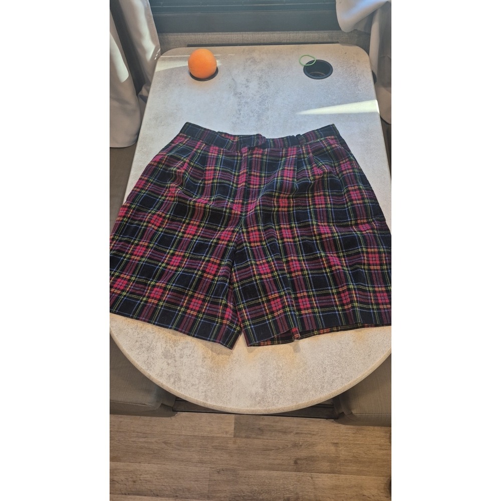 Vintage Plaid Corduroy Shorts Womens 18 Black Red Tartan Grunge Cottagecore - Picture 4 of 14